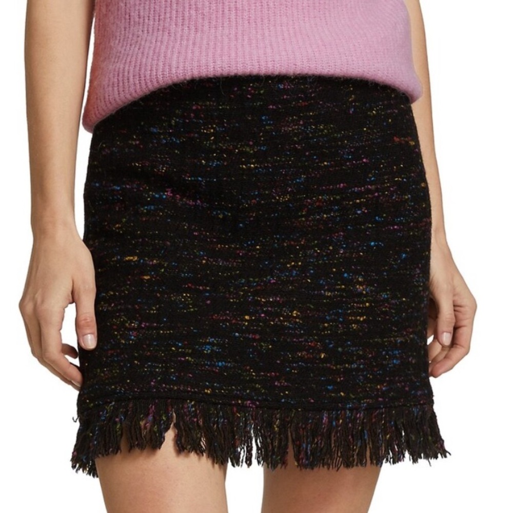 GANNI | Black Tweed Skirt with Fringe